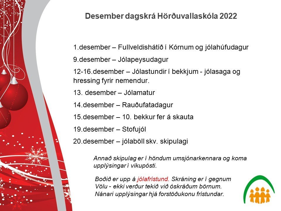 Dagskrá Hörðuvallaskóla í desember