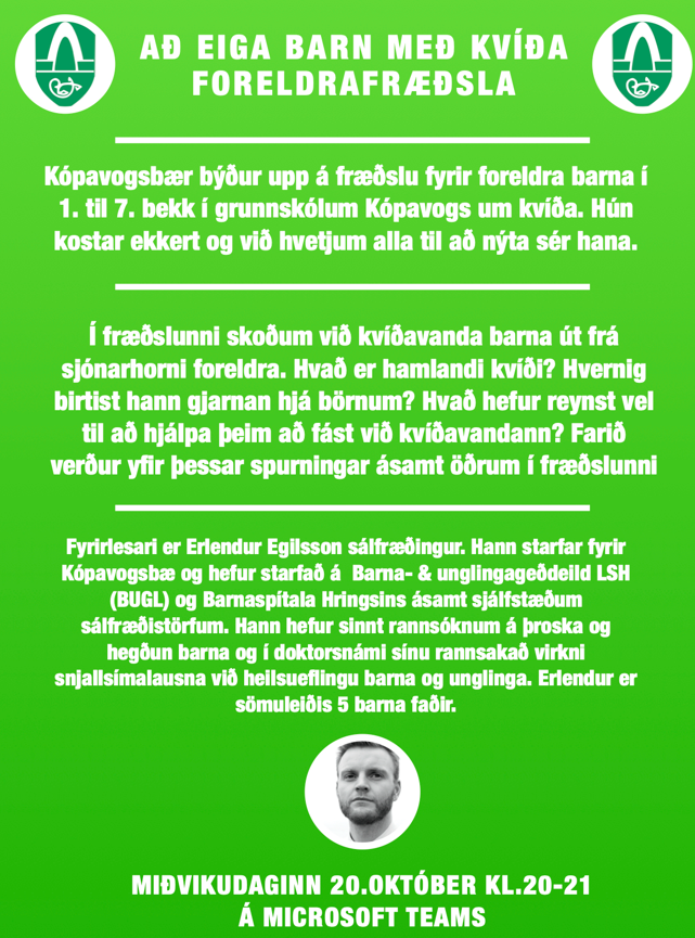 Foreldrafræðsla 20. október - Að eiga barn með kvíða