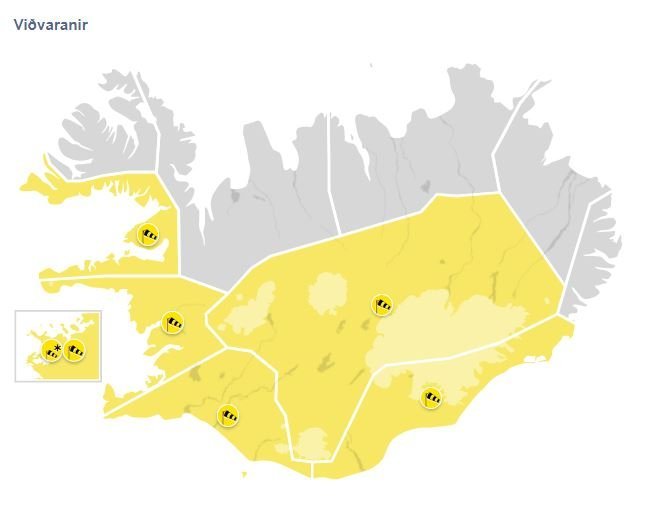 Tvær gular viðvaranir vegna veðurs í dag