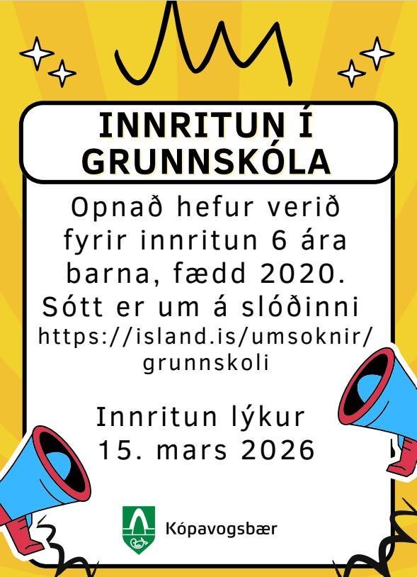 Innritun í grunnskóla Kópavogs fyrir skólaárið 2026-2027