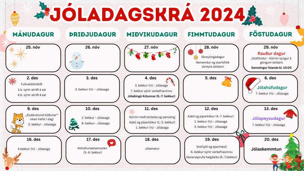 Jóladagskrá Hörðuvallaskóla 2024