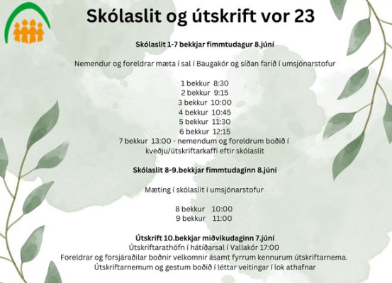 Skólaslit og útskrift