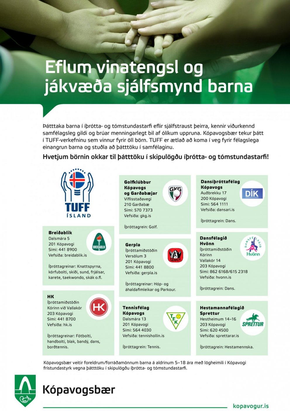 Tuff Kópavogur -Hvetjum börnin okkar til þátttöku í skipulögðu íþrótta- og tómstundastarfi!