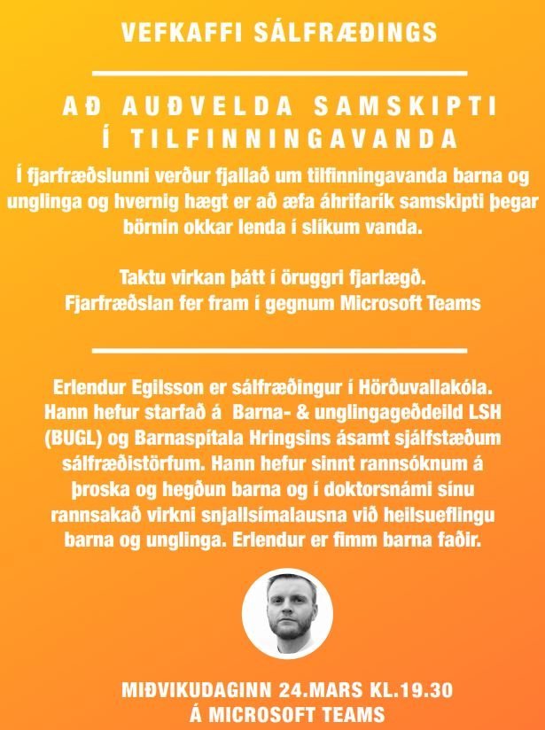 Vefkaffi sálfræðings - Að auðvelda samskipti í tilfinningavanda - ATH frestað til 7.4.21