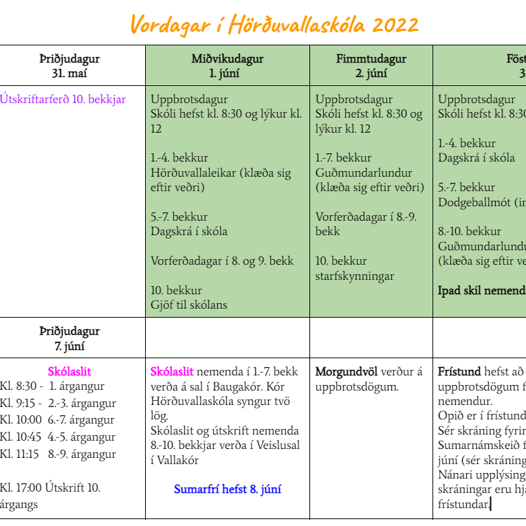 Vordagar Hörðuvallaskóla 2022