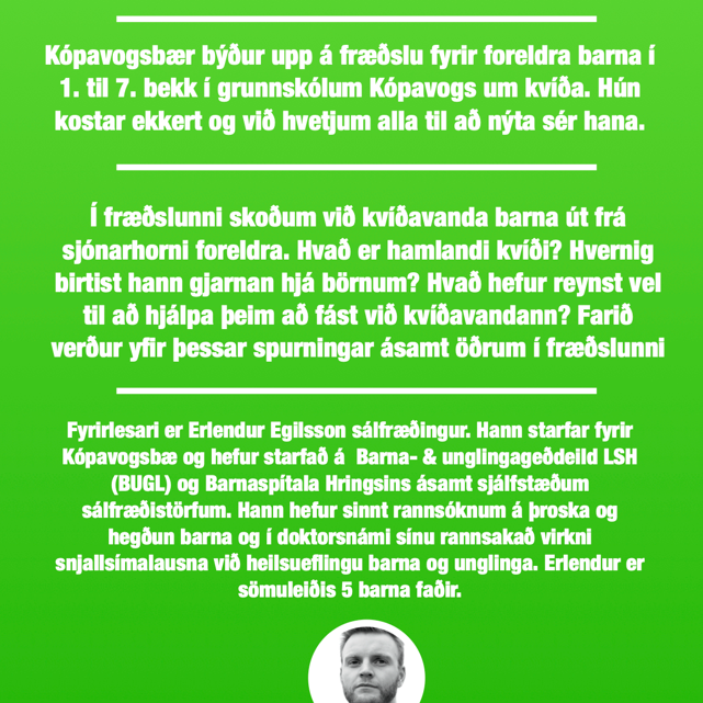 Foreldrafræðsla 20. október - Að eiga barn með kvíða