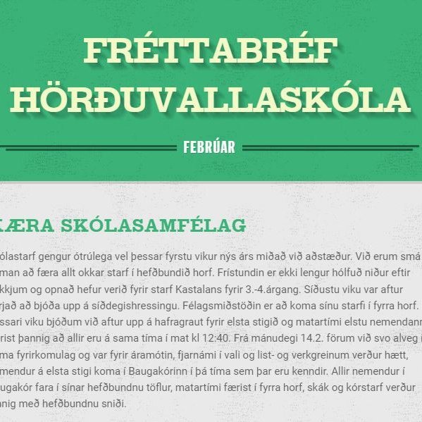 Fréttabréf Hörðuvallaskóla í febrúar 2022