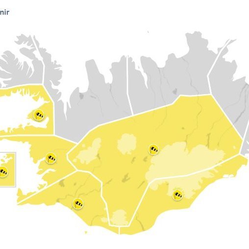 Tvær gular viðvaranir vegna veðurs í dag