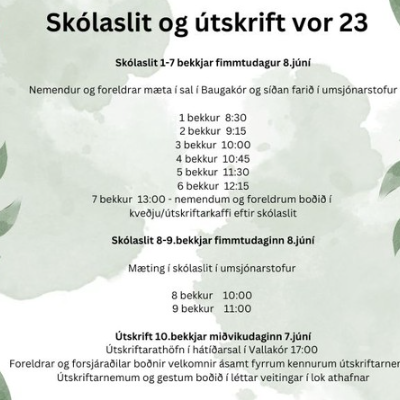 Skólaslit og útskrift