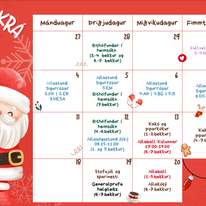 Jóladagskrá Hörðuvallaskóla