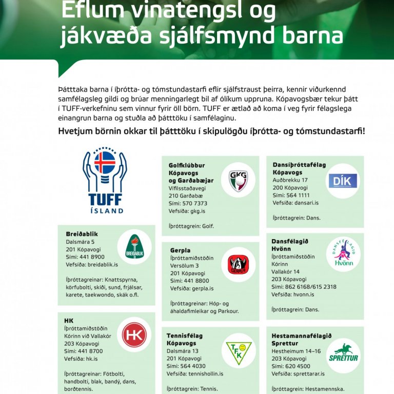 Tuff Kópavogur -Hvetjum börnin okkar til þátttöku í skipulögðu íþrótta- og tómstundastarfi!